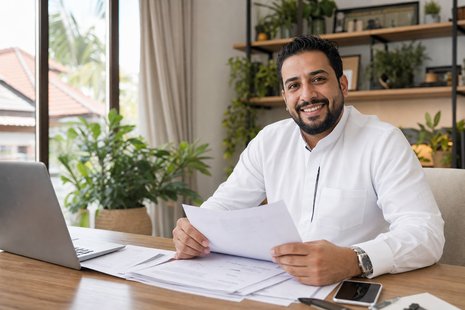 Arab entrepreneur reviewing business documents